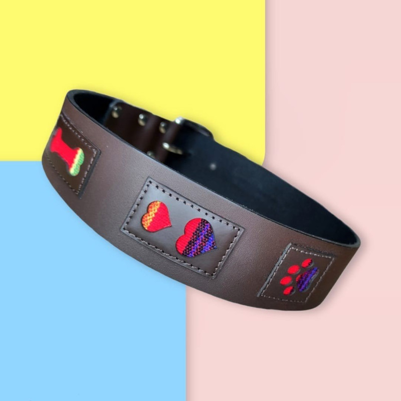 Toscano collar cuero marrón cuadritos colores talla. Collares para perros al mejor precio