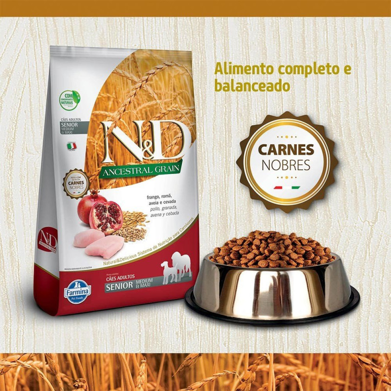 N&D Super Premium, Adulto Razas Medianas y Grandes Senior (Edad madura), Pollo y Granada, 10,1 kg